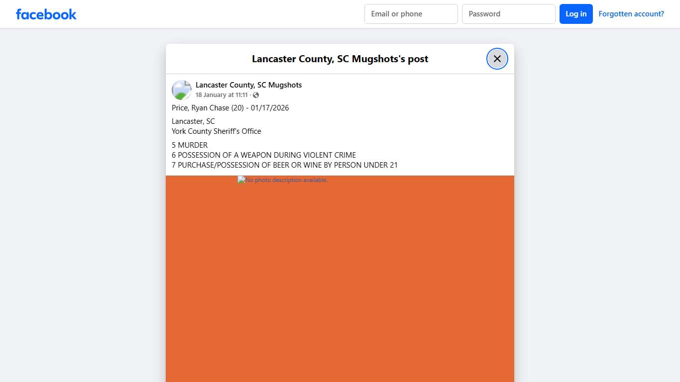 Price, Ryan Chase (20) -... - Lancaster County, SC Mugshots Facebook