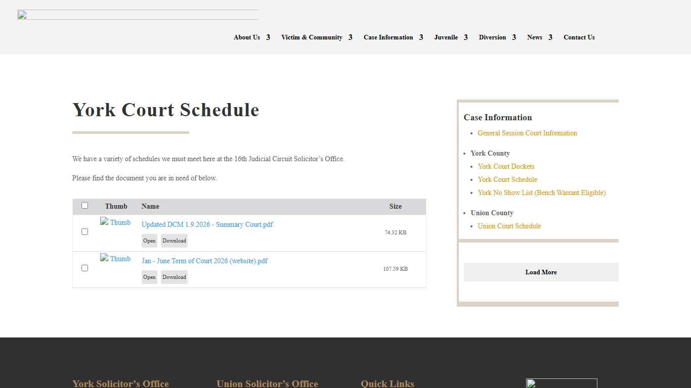 York Court Schedule - 16th Judicial Circuit Solicitors Office