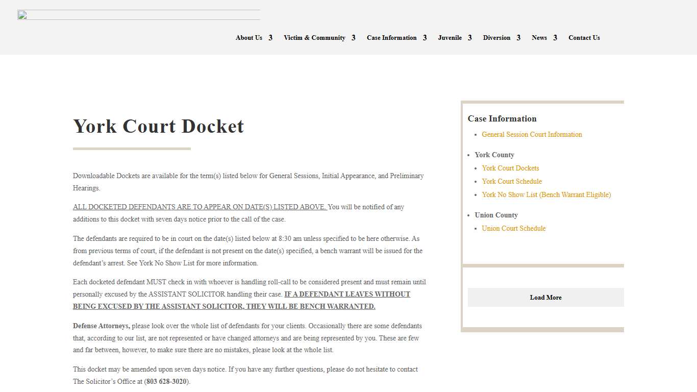 York Court Docket - 16th Judicial Circuit Solicitors Office