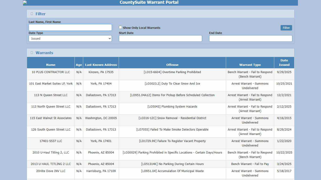 CountySuite Warrant Portal
