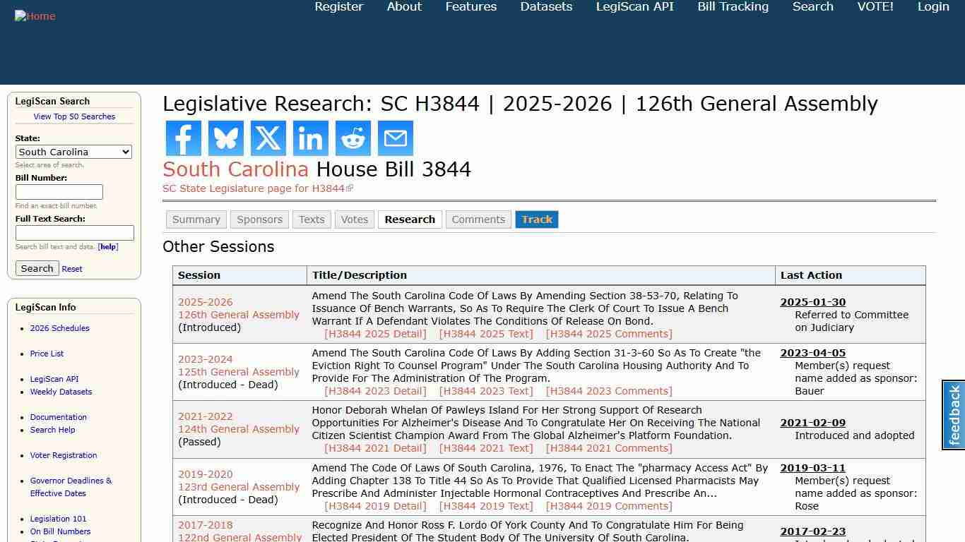 Legislative Research: SC H3844 2025-2026 126th General Assembly LegiScan